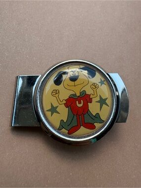 Vintage Cartoon Dog Superhero Silver Money Clip - Yellow Red Green
